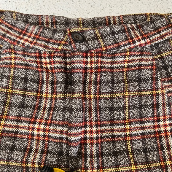 Free People Plaid Pants Brown Orange Size 10 Straight Wide Leg Trousers Cotton - Picture 2 of 8
